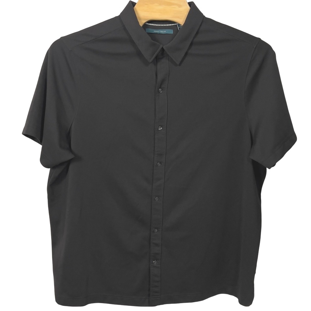 Perry Ellis Men's Dress Shirt Black‎ Short Sleeve Button Up Business Casual 2XLT